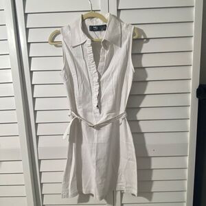 Women's White linen blend Sleeveless Dress